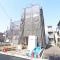 【東京都/荒川区町屋】町屋6期　1号棟 建築中の外観：全2区画、全2棟現場、1号棟　写真中央