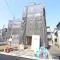 【東京都/荒川区町屋】町屋6期　1号棟 建築中の外観：全2区画、全2棟現場、1号棟　写真中央