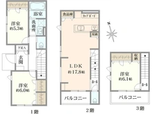 【東京都/杉並区桃井】杉並区桃井4丁目　土地 建物参考プラン　2876万円（税込）：94.39m2（1F40.57m2、2F36.64m2、3F17.18m2）