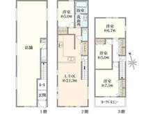 【東京都/世田谷区宮坂】世田谷区宮坂2丁目　土地 建築参考プラン：1Ｆ56.51m2／2Ｆ57.75m2／3Ｆ42.85m2／延床面積157.11m2／参考価格3487万円（税込）
