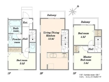 【東京都/江東区越中島】江東区越中島二丁目　土地　一区画 参考プラン：１Ｆ23.70m2／２Ｆ24.12m2／３Ｆ20.91m2／延床面積68.73m2(3LDK)