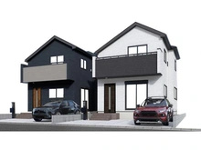 【東京都/調布市深大寺北町】調布市深大寺北町7丁目　新築戸建　1号棟 完成予想図：全2区画（1号棟は左側）
図面を基に描き起したもので、実際とは多少異なる場合があり