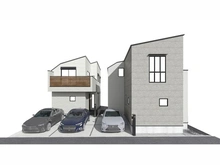 【東京都/狛江市中和泉】狛江市中和泉PJ　1号棟 完成予想図：図面を基に描き起したもので実際とは多少異なる場合があります。全2棟：左側