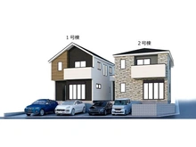 【埼玉県/さいたま市見沼区東大宮】さいたま市見沼区東大宮2丁目　新築戸建　1号棟 完成予想図：図面を基に描き起したもので、実際とは多少異なる場合があります。※全2棟・左側