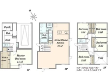 【東京都/文京区本駒込】文京区本駒込二丁目　新築戸建 間取り図