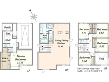 【東京都/文京区本駒込】文京区本駒込二丁目　新築戸建 間取り図