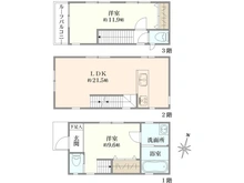 【神奈川県/横浜市港北区綱島東】港北区綱島東五丁目　中古戸建 間取り図