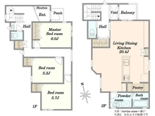 【神奈川県/藤沢市鵠沼桜が岡】藤沢市鵠沼桜が岡1丁目　新築戸建 間取り図