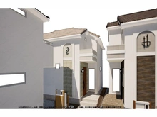 【東京都/世田谷区砧】世田谷区砧1丁目新築戸建　2号棟 完成予想図：図面を基に描き起したもので、実際とは多少異なる場合があります。中央／全4棟