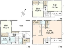 【東京都/足立区南花畑】足立区南花畑4丁目　新築戸建　1号棟 間取り図