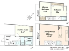 【東京都/目黒区目黒】目黒区目黒1丁目 戶建 間取り図