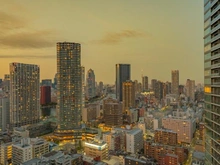 【東京都/中央区勝どき】パークタワー勝どきサウス 眺望：バルコニーからの夕景（ズームなし）