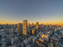 【東京都/中央区勝どき】パークタワー勝どきミッド 眺望：バルコニーからの撮影（夕景）（ズームなし）
