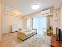 【埼玉県/川口市栄町】プラウドタワー川口クロス リビング・ダイニング：リビングダイニングと隣接する洋室約5帖（奥）※間仕切り壁開放時