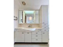 【京都府/京都市中京区堺町通二条上る】グラン・ドムール堺町二条 洗面所:収納の多い機能的な洗面台