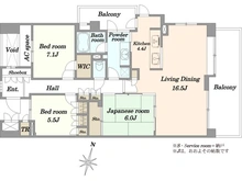【神奈川県/川崎市多摩区宿河原】アクエージュ多摩川 間取り図