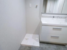 【神奈川県/横浜市中区新山下】新山下ベイシティ 6号棟 洗面所：洗濯防水パン（写真中央）