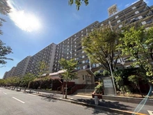 【東京都/江戸川区船堀】ハイラーク船堀 外観：エントランス前は桜の木が並び、桜のトンネルが出来ます。ピンク色の絨毯を通って外出、帰宅頂けます。