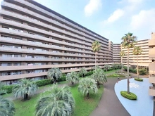 【神奈川県/横浜市鶴見区平安町】ヨコハマアイランドガーデン 【外観】ヤシの木がシンボルの南国リゾート風のマンションです。敷地にゆとりがあり、共用施設も充実・・・