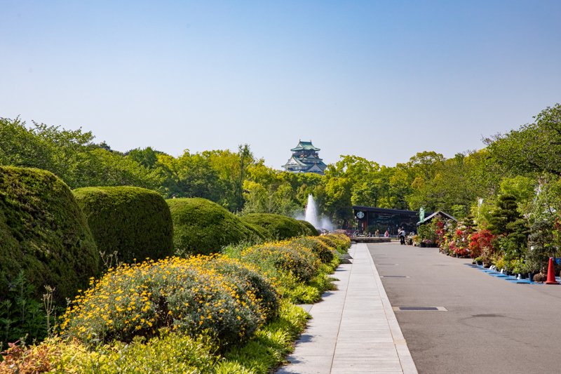 大阪城を望む、「大阪城公園」の様子