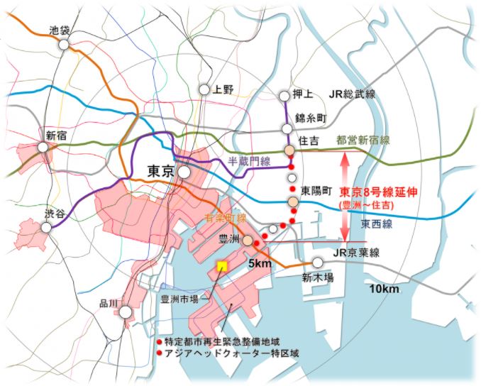 地下鉄8号線(有楽町線)の延伸構想の概要図