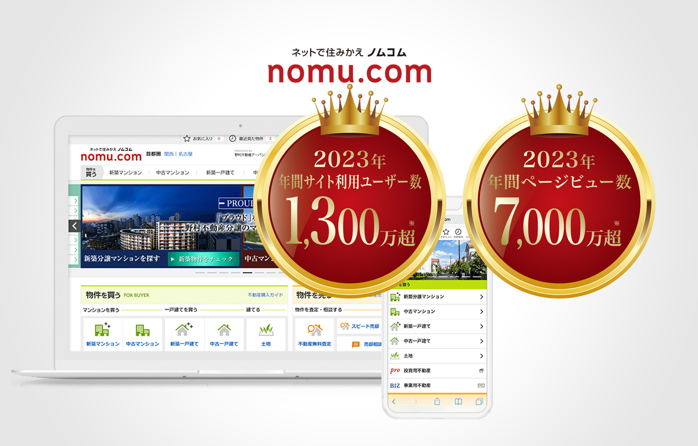 ネットで住みかえ ノムコム (nomu.com) 2023年　年間サイト利用ユーザー数　1,300万超
